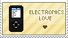 stamp: various pieces of tech with text electronics love