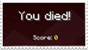stamp: minecraft death screen with text you died