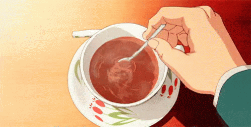 anime gif of a cup of tea being stirred